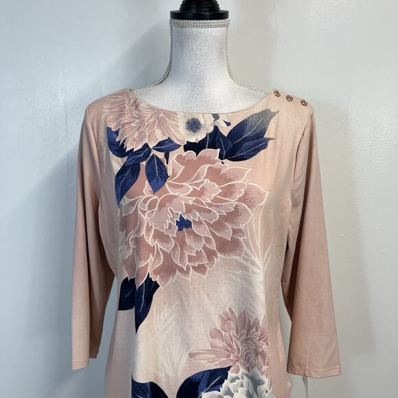 Charter Club Top Pullover sz Large Mauve Pink Blue Floral Stretch Career Casual - Picture 2 of 9